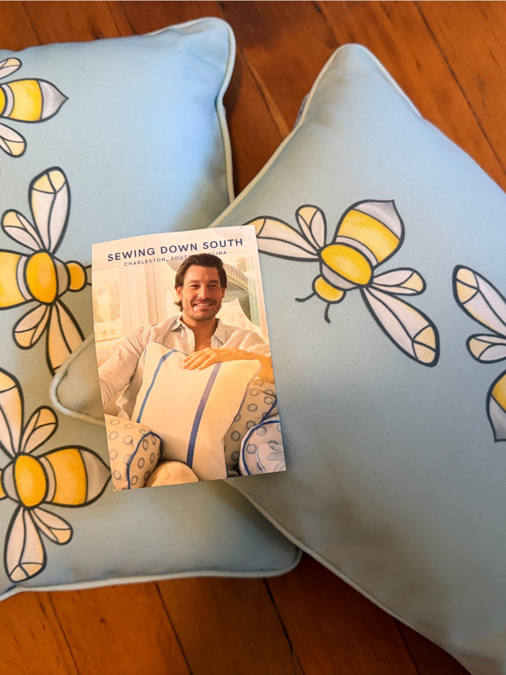 Bee Print Decorative Throw Pillow - Light Blue